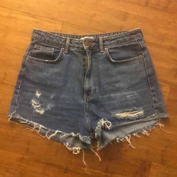 High Waisted Distressed Denim Shorts - Picture 1 of 3